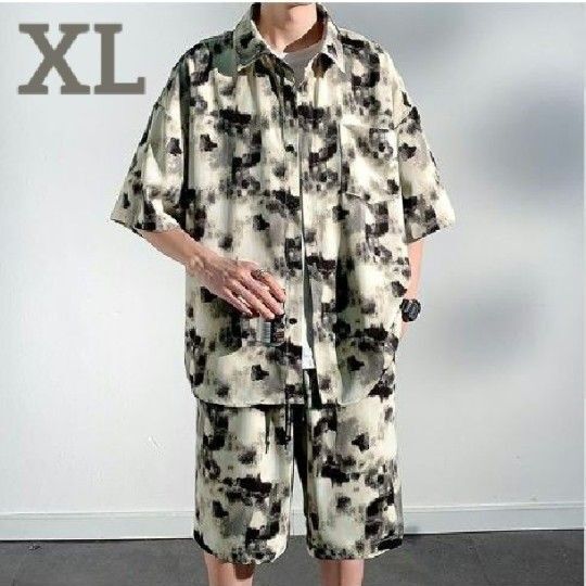 XL シャツ メンズ 半袖 涼感 通気性 春夏 上下2点セット 冷感 通気性 ワイシャツ前開 冷感 シンプル 柄 おしゃれ 夏服