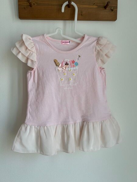 【B品】【美品】ミキハウス 110 リーナちゃん 半袖チュニックTシャツ 半袖 半袖Tシャツ チュニック【日本製】