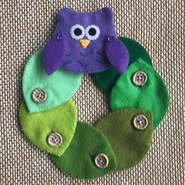 フクロウと葉っぱのボタンかけ練習②☆知育玩具☆ハンドメイド フェルト