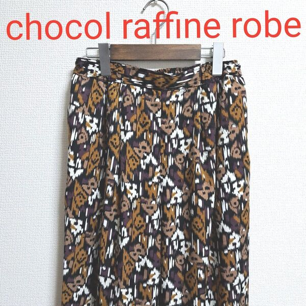 chocol raffine robe夏用柄パンツ★総柄★サラサラ★未使用★パープル★ボトムス★ウエストゴム