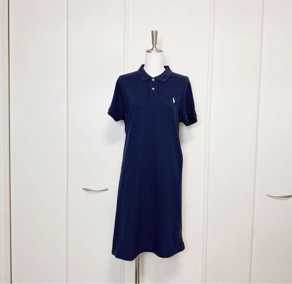 現行 RALPH LAUREN ラルフローレン ポロシャツ ワンピース メッシュ ネイビー L