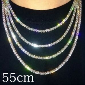 ラインストーンネックレス キラキラ シルバー 55cm