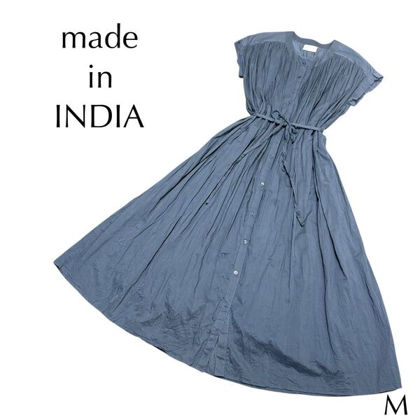 インド製 フレアロングワンピース Mサイズ フレンチスリーブ