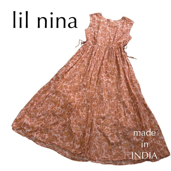 lil nina リルニーナ インド製 ペイズリー柄 ノースリーブワンピース