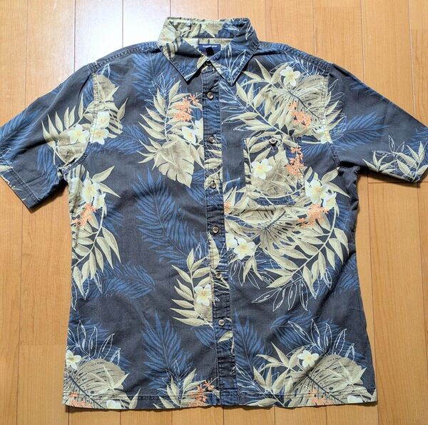 【美品】Croft&Barrow アロハシャツ 総柄 ヤシの葉 サイズ L メンズ