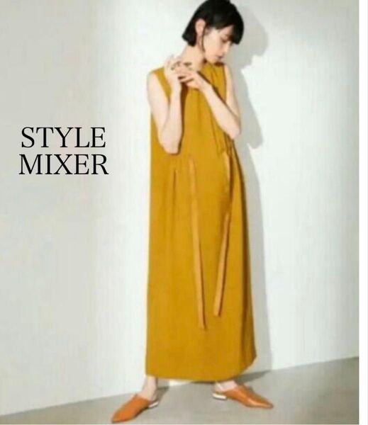 STYLE MIXER フロントギャザーワンピース ノースリーブロングワンピース