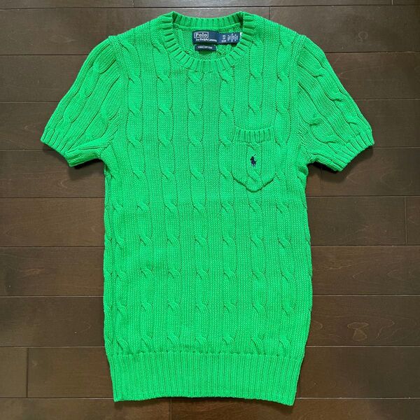 Polo Ralph Lauren 半袖ケーブルニット XSサイズ グリーン ラルフローレン