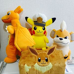ポケモン キャプテンピカチュウ リザードン ガーディ ぬいぐるみ イーブイ ティッシュカバー 4点セット