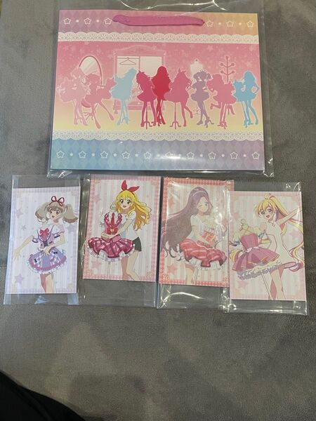 未使用 オールアイカツ大衣装展 物販特典 ポストカード ショッパー 紙袋カバン アイカツ展 データカードダス