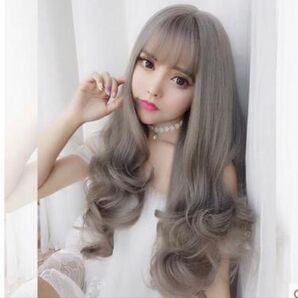 ロングカール ゆるふわ フルウィッグ グレー イメチェン コスプレ ギャル 耐熱