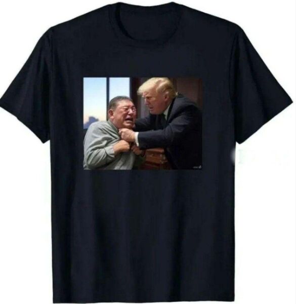 トランプ 石破茂 Tシャツ 黒 ブラック ユーモア ジョーク おもしろ パロディ 政治経済 総理大臣 大統領 春 夏