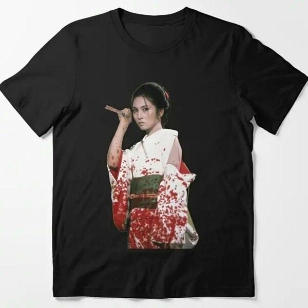 梶芽衣子 修羅雪姫 Tシャツ 黒 ブラック ムービー 映画 女優 東映 昭和レトロ 着物 日本刀