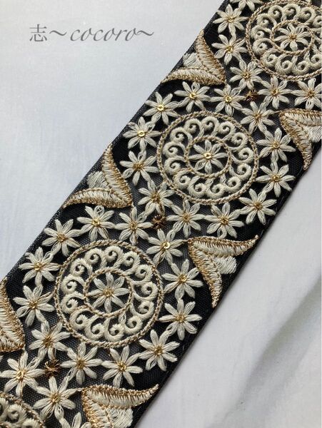 SALE インド刺繍リボン 50cmカット 刺繍 エスニック 刺繍リボン ハンドメイド リボン お花