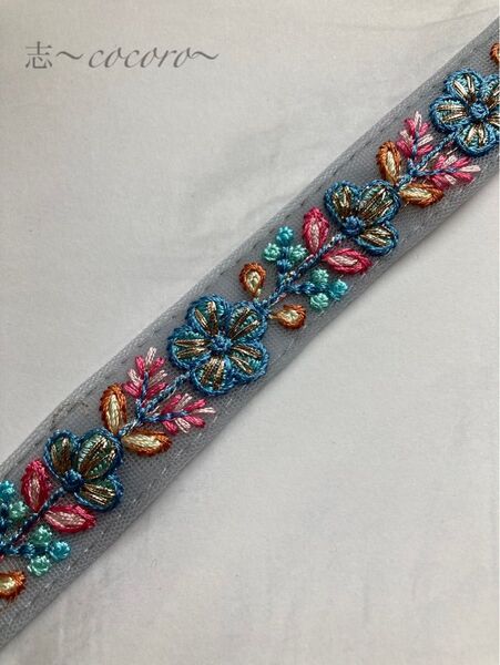 SALE インド刺繍リボン 50cmカット 刺繍 エスニック 刺繍リボン ハンドメイド リボン お花