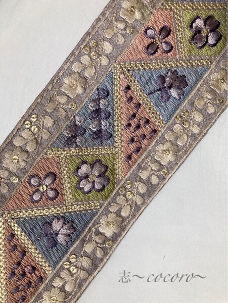 SALE インド刺繍リボン 50cmカット 刺繍 エスニック 刺繍リボン ハンドメイド リボン お花