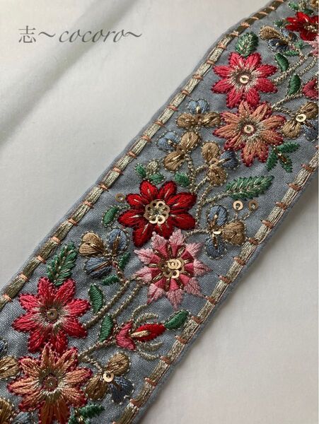 SALE インド刺繍リボン 50cmカット 刺繍 エスニック 刺繍リボン ハンドメイド リボン お花
