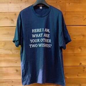 HERE I AM Tシャツ ネイビー XLサイズ 古着ギルダンダメージあり(ピンホール)