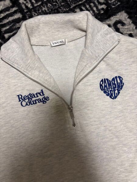 INGNI イング ハーフZIP胸刺繍ロゴ半袖Tシャツ M 杢グレー