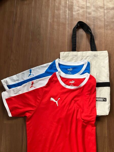 PUMA プーマ メンズMサイズ Tシャツ 2枚 トートバッグ 半袖 スポーツ セット 赤青 色違い