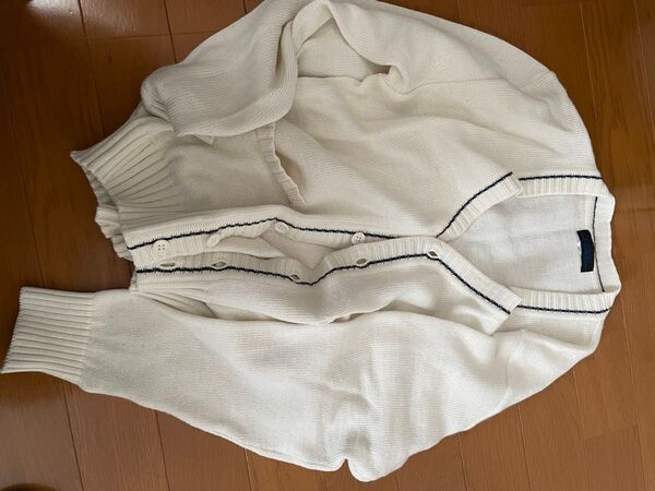 ベストFUJI YACHT 白 ホワイト Vネック ニットカーディガン