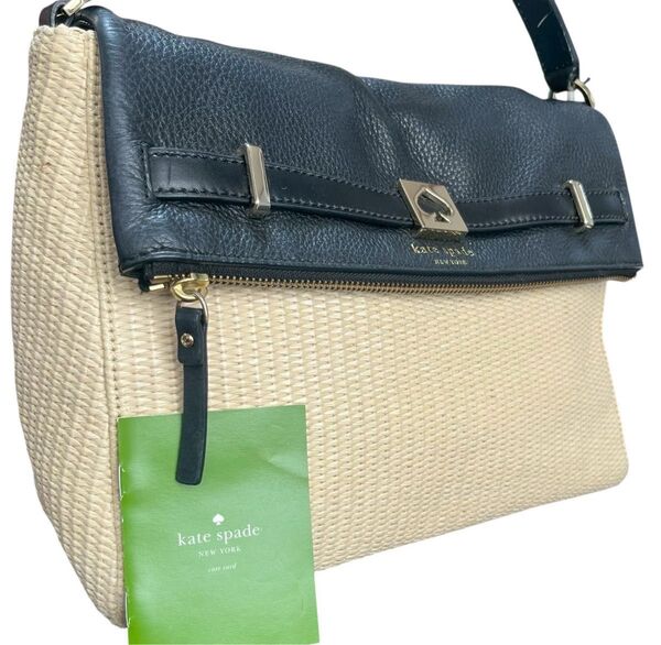 ケイトスペード kate spade カゴバッグ レザー ハンドバッグ 肩掛け ワンショルダーバッグ ストロー ベージュ ブラック