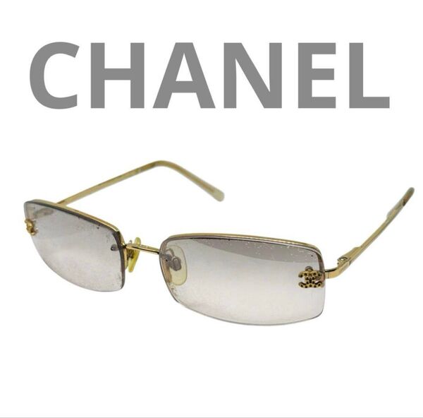 シャネル CHANEL サングラス リムレス 4093-B ココマーク ラインストーン メガネ 眼鏡 ゴールド アイウェア