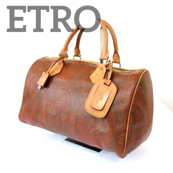 エトロ ETRO ミニボストンバッグ ハンドバッグ ペイズリー 総柄 南京錠 鍵付き PVC レザー ネームタグ