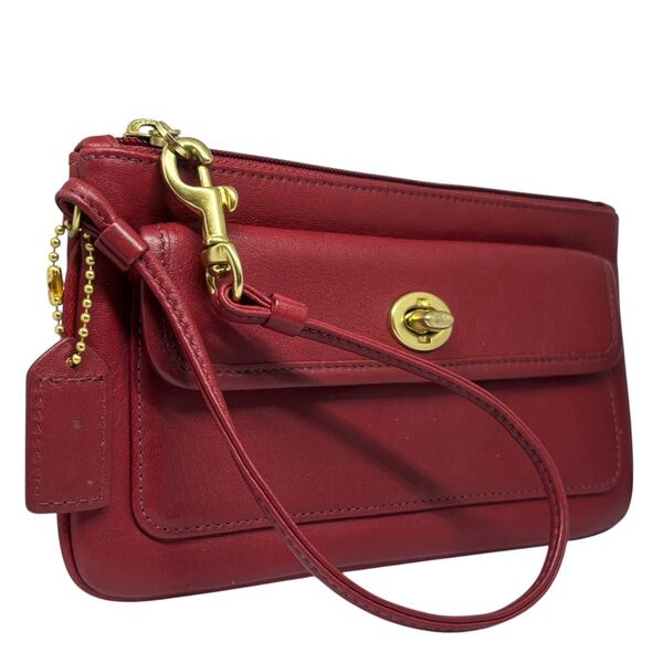 ヴィンテージ COACH オールドコーチ ターンロック アクセサリーポーチ ハンドバッグ ミニバッグ レザー レッド 赤