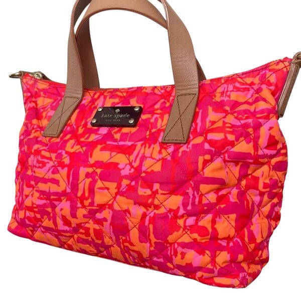 kate spade ケイトスペード キルティング ハンドバッグ トートバッグ ナイロン 革ハンドル マルチカラー