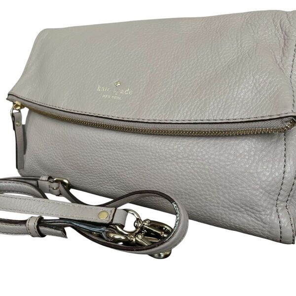 美品 ケイトスペード ニューヨーク kate spade 2way レザー ショルダーバッグ クラッチバッグ 斜め掛け グレー