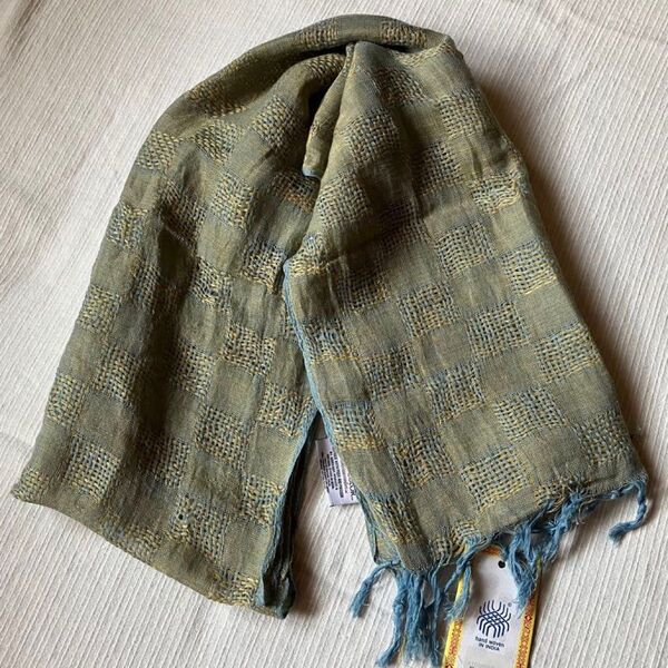 新品 タグ付き hand woven 手織り ストール マフラー コットン100% フリンジ ショール 大判 スカーフ 綿