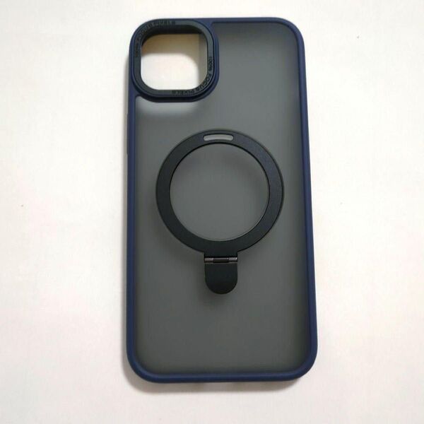 iPhone 15 Plus ケース MagSafe対応 リング付き 半透明 マット仕上げ 指紋防止 耐衝撃 ダークブルー