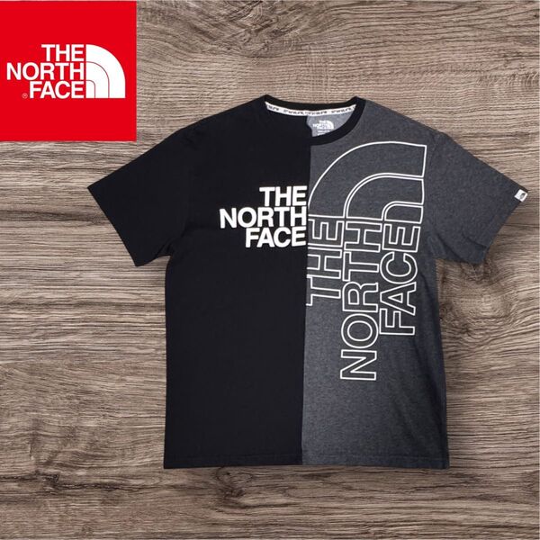 【美品】ノースフェイス ロゴ Tシャツ ブラック グレー 古着 メンズ Lサイズ