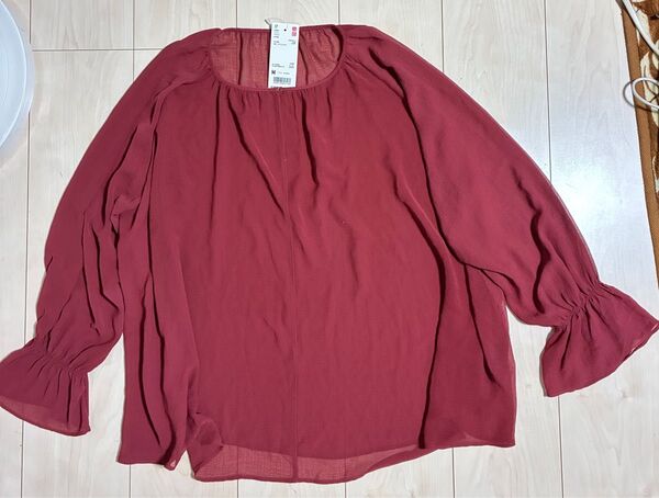 ユニクロ シフォンブラウス(七分袖)Mサイズ