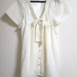 ボウタイ アイボリー チュニックブラウス