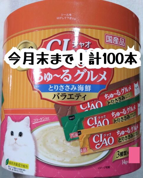 訳あり!いなばチャオちゅーるグルメ ささみ 計100本★猫おやつCIAOちゅ〜る