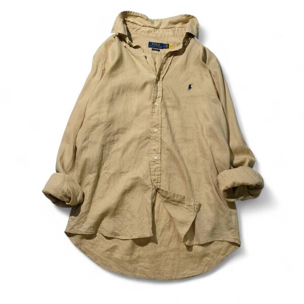 美品 POLO RALPH LAUREN ポロラルフローレン 大きいサイズ リネン シャツ ベージュ 長袖