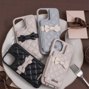 pium バイカラーリボンキルティングiPhoneケース スマホケース iPhone15