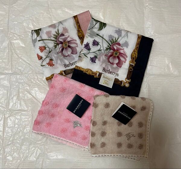 新品 バーバリー BURBERRY 花柄ハンカチ&ミニタオルハンカチ 4枚