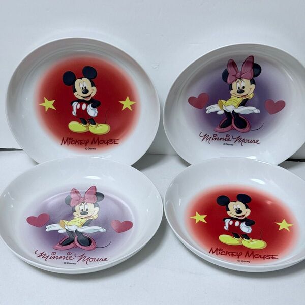 【珍品】ディズニー ミッキーマウスとミニーマウス 大きめのお皿 4枚 HOWDY カレー皿 スパゲッティ プレート