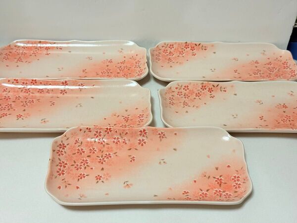 小粋庵 小野小町 優花 長皿揃 桜模様 食器セット 5点 和食器 食器 魚料理 焼き魚 オードブル