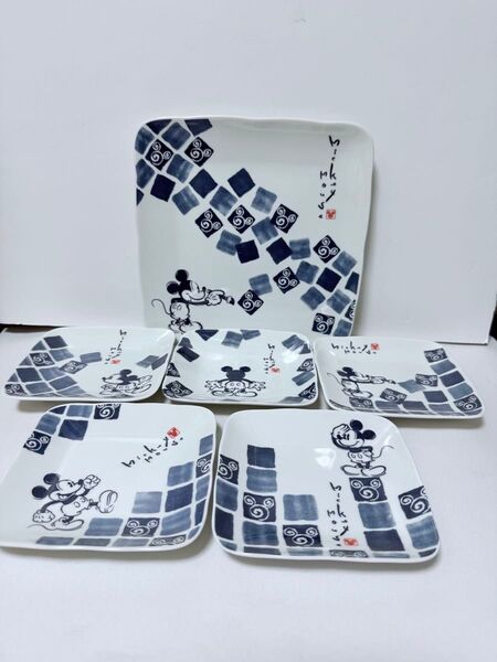 ディズニー ミッキーマウス パーティーセット大皿1枚 小皿5枚 新品 未使用 角皿 三郷陶器 陶器 ミッキーマウス 和食器