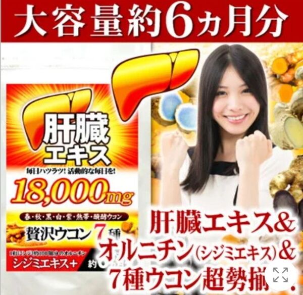 肝臓エキス しじみエキス 贅沢ウコン オルニチン クルクミン サプリ 6ヵ月分