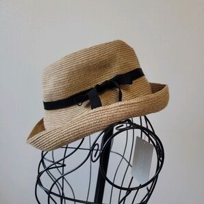 【新品未使用】mature.ha マチュアーハ BOXED HAT ブラウン×ブラック 茶 黒 麦わら帽子 ストローハット