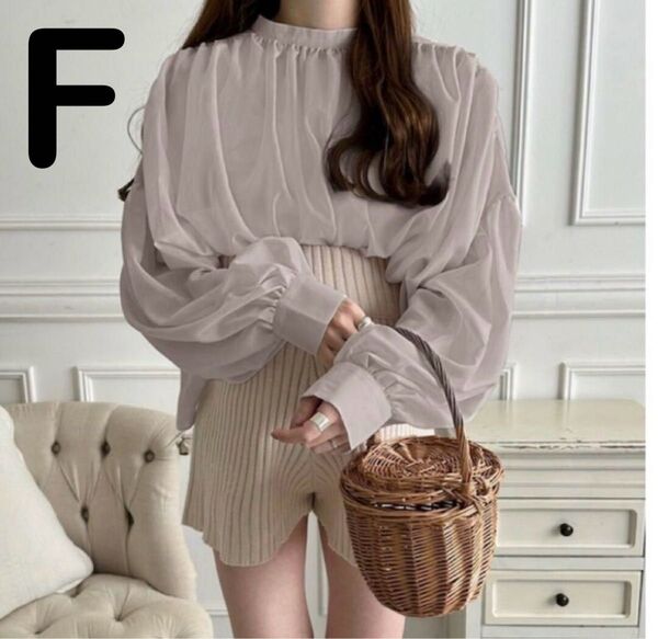【美品】GRL グレイル ギャザーシアーブラウス ピンク 長袖 春 かわいい F