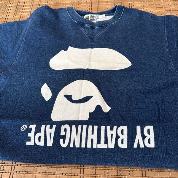 ★A BATHING APE★半袖スウェット デニム地 大猿フェイスアベイシングエイプbape kids BAPE 猿の惑星