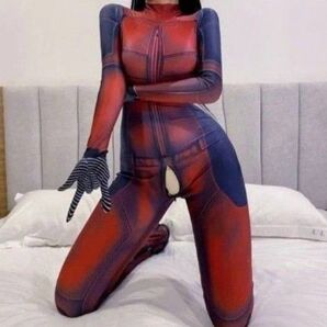最新作!Lsize 超sexy スパイダーマン オープンクロッチ3Dプリント 全身ボディースーツ レディース コスプレ衣装 撮影
