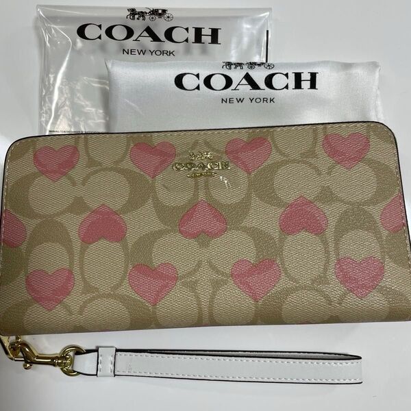 COACH 長財布 コーチ アラウンド ウォレット シグネチャー キャンバス ハートプリント CQ147