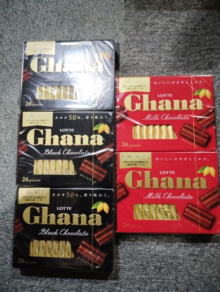 LOTTE Ghana チョコレート5箱まとめ売り ブラックチョコレート ミルクチョコレート