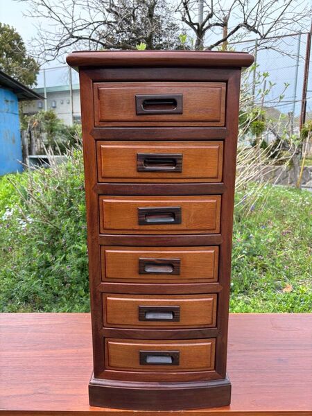 高級唐木家具 総無垢花梨材 黒檀 6段チェスト 収納家具 アンティーク 昭和レトロ